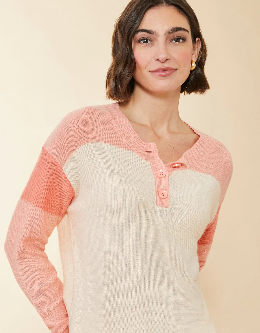 Keely Seawool Henley Apricot Blush Sweater