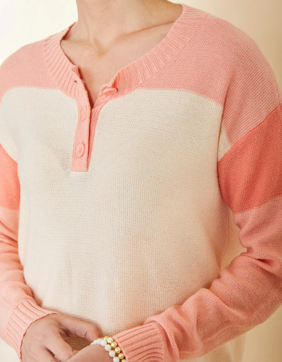 Keely Seawool Henley Apricot Blush Sweater