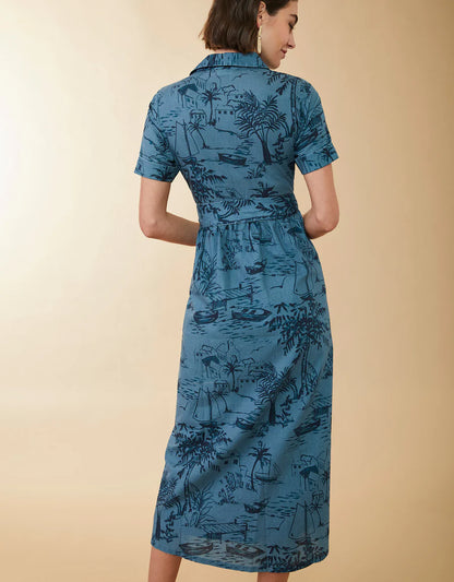 Maryam Midi Dress Clara Seascape Bluestone