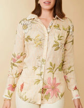 Load image into Gallery viewer, Callie Fringe Shirt Sugar Mill Floral Vine Stripe