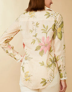 Callie Fringe Shirt Sugar Mill Floral Vine Stripe