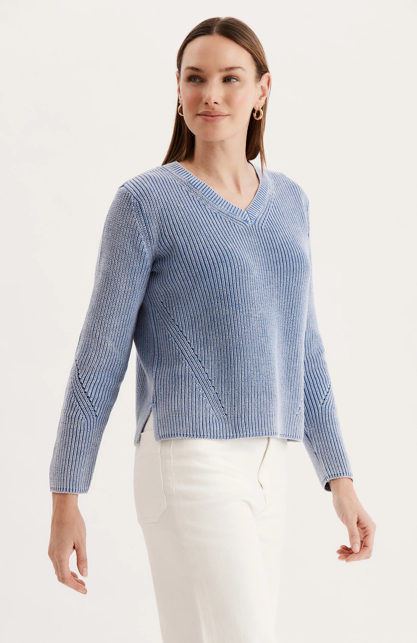 Cotton Mineral Wash V-neck Sweater