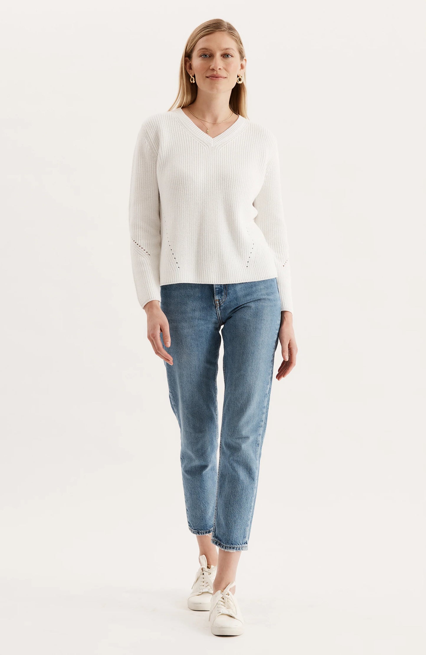 Cotton Mineral Wash V-neck Sweater