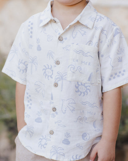 Collared Short Sleeve Shirt Mediterranean