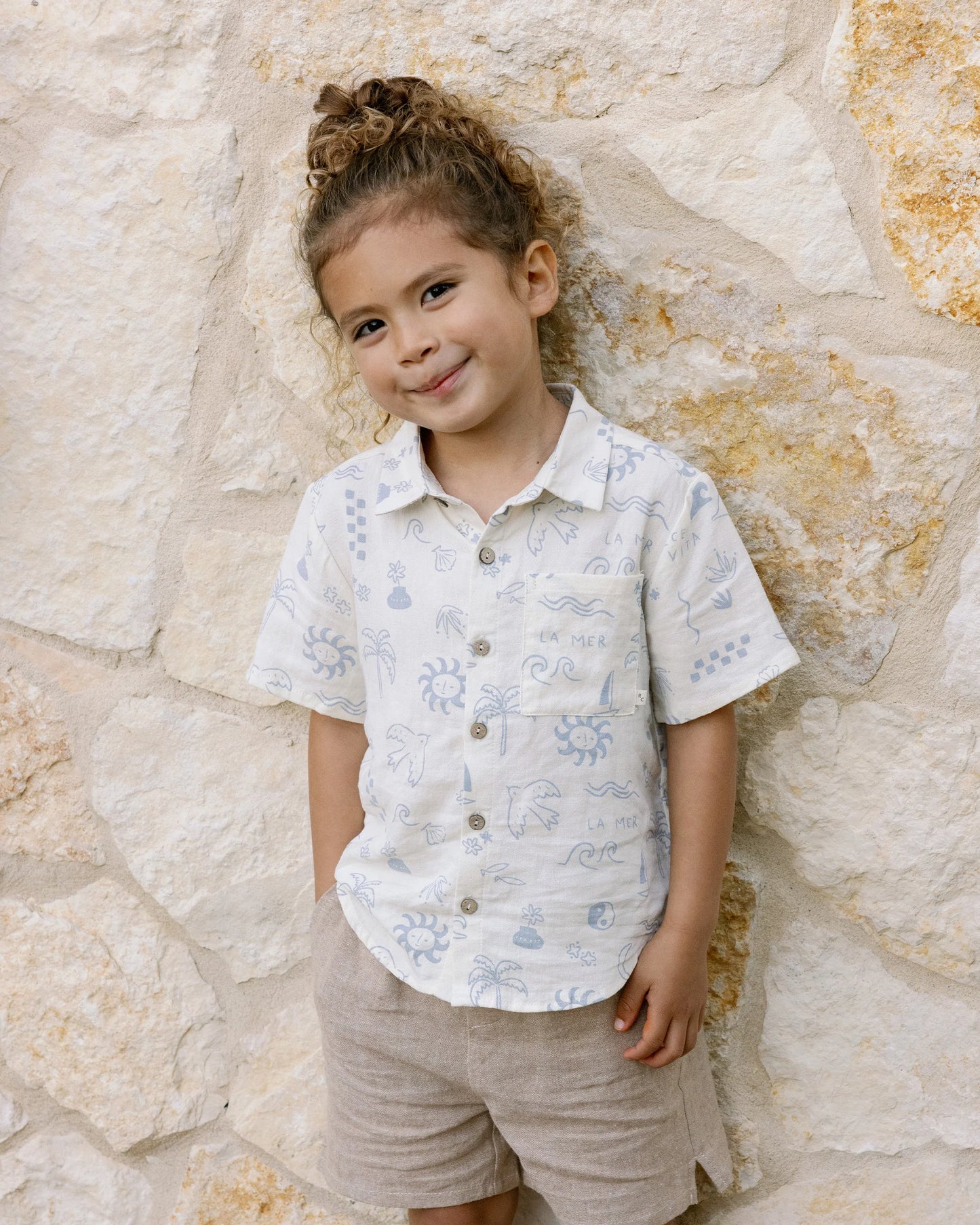 Collared Short Sleeve Shirt Mediterranean