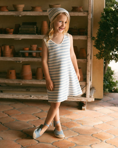 Crochet Tank Mini Dress Blue Stripe