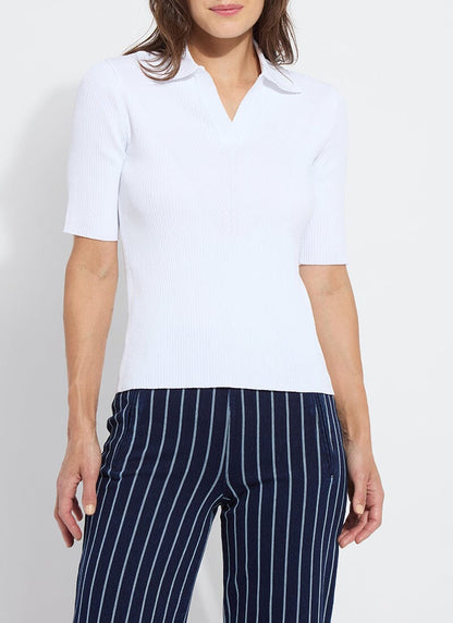 Kenzie Ribbed Knit Polo White