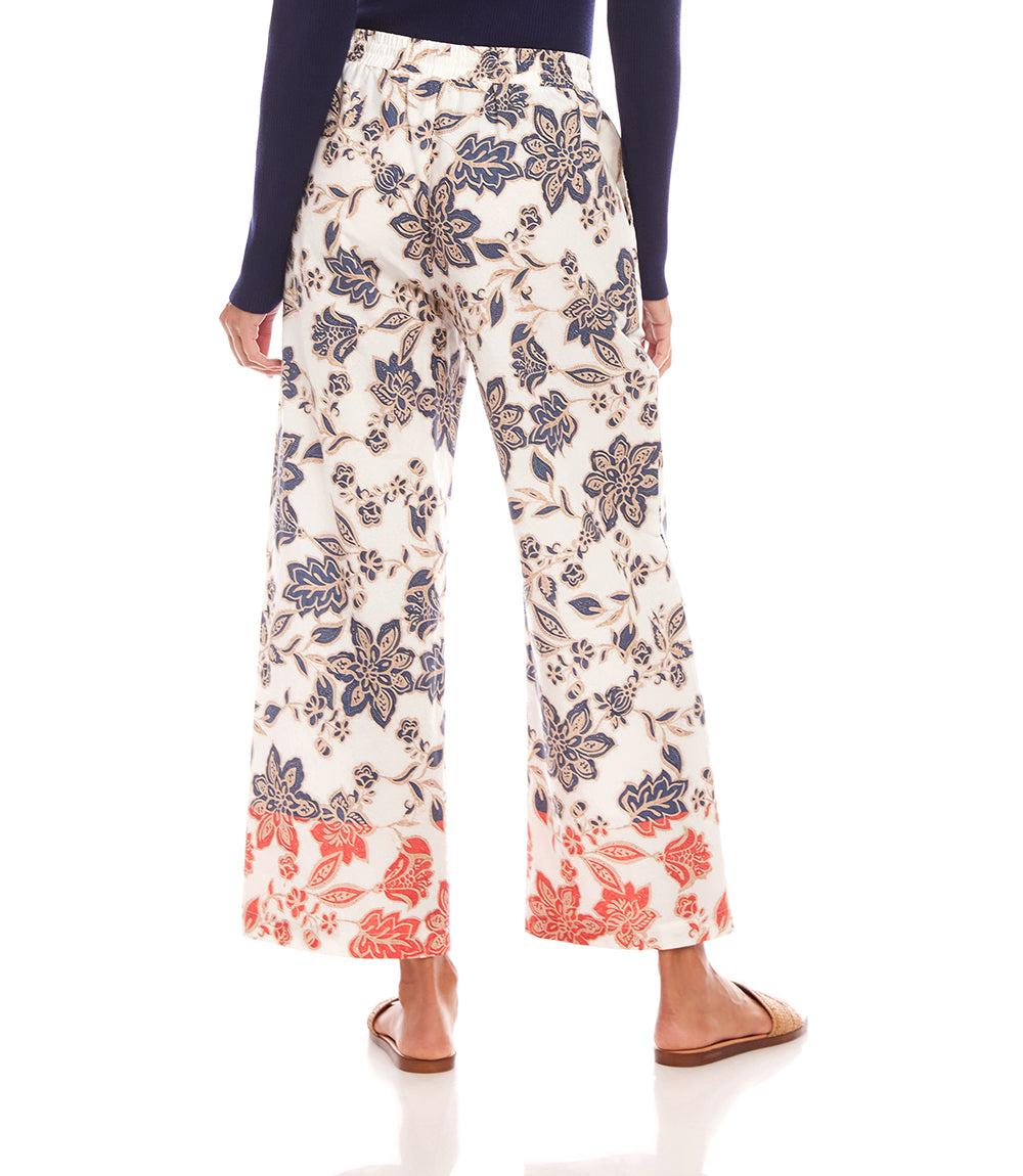 Drawstring Cropped Poplin Print Pants