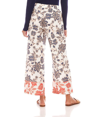 Drawstring Cropped Poplin Print Pants