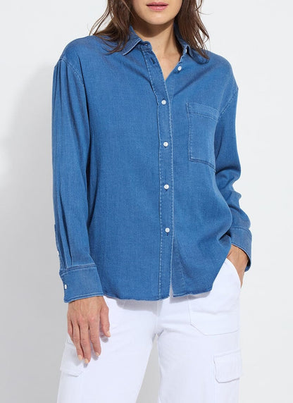 Bay Crop Chambray Shirt Mid Wash