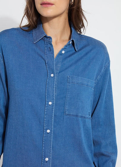 Bay Crop Chambray Shirt Mid Wash