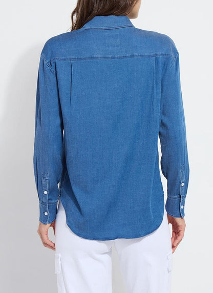 Bay Crop Chambray Shirt Mid Wash