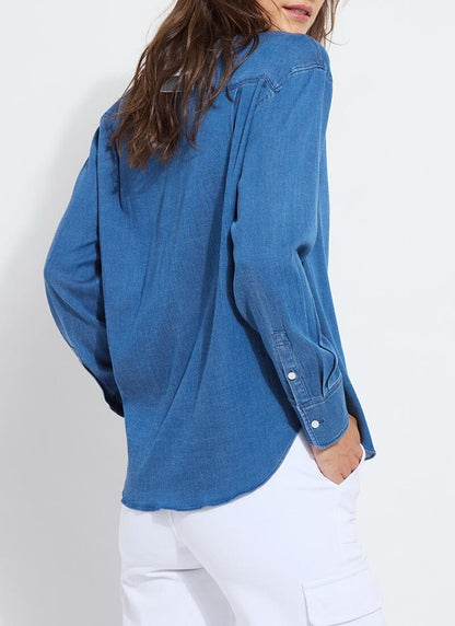 Bay Crop Chambray Shirt Mid Wash