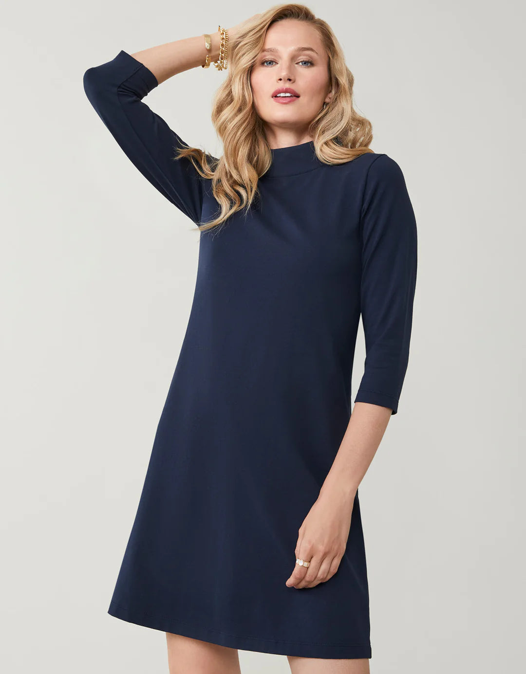 Naomi Mock-Neck Dress Slate Blue