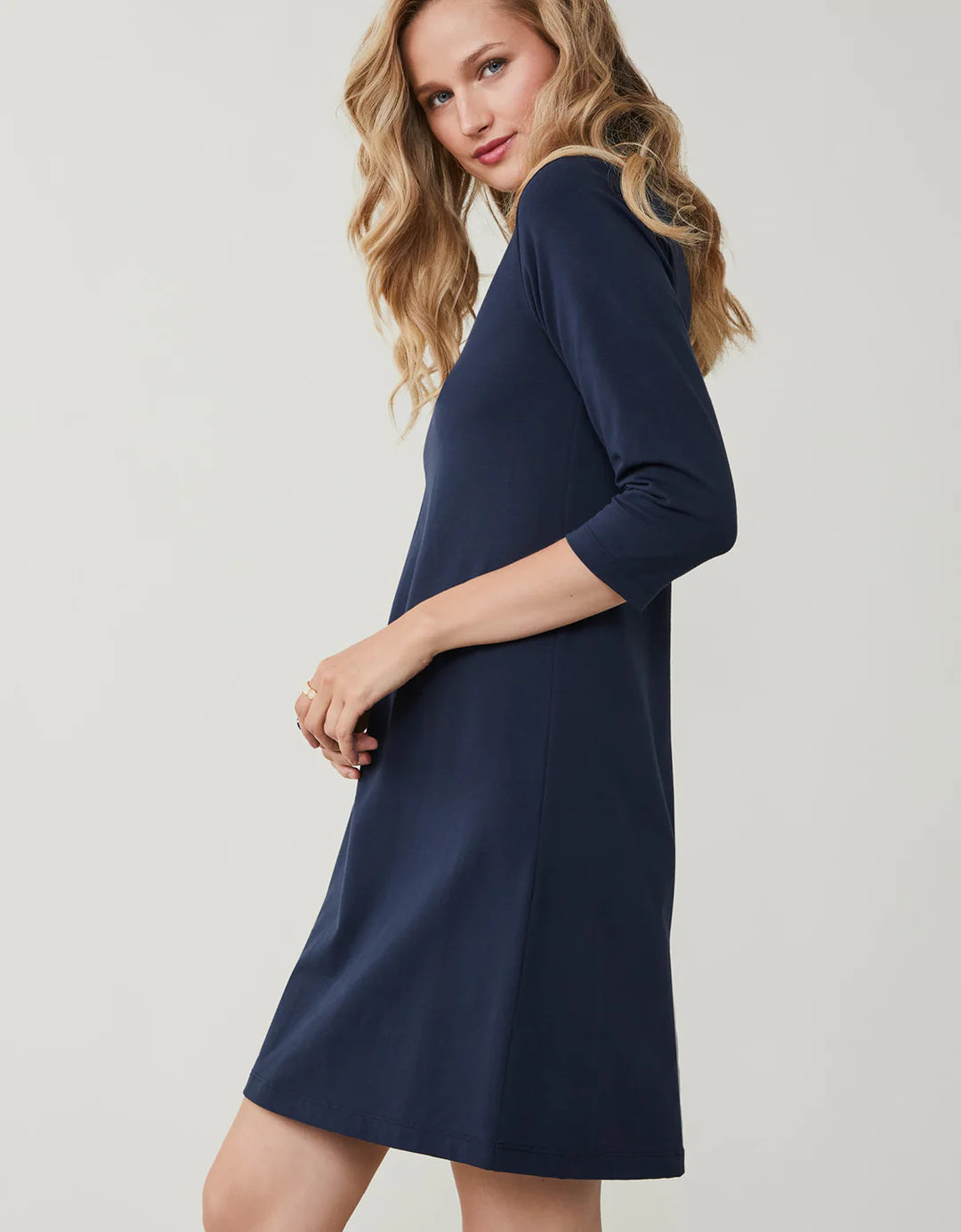 Naomi Mock-Neck Dress Slate Blue