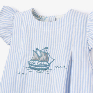 Sailboat Embroidered Oxford Stripe Dress With Bloomers
