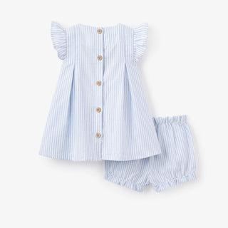 Sailboat Embroidered Oxford Stripe Dress With Bloomers