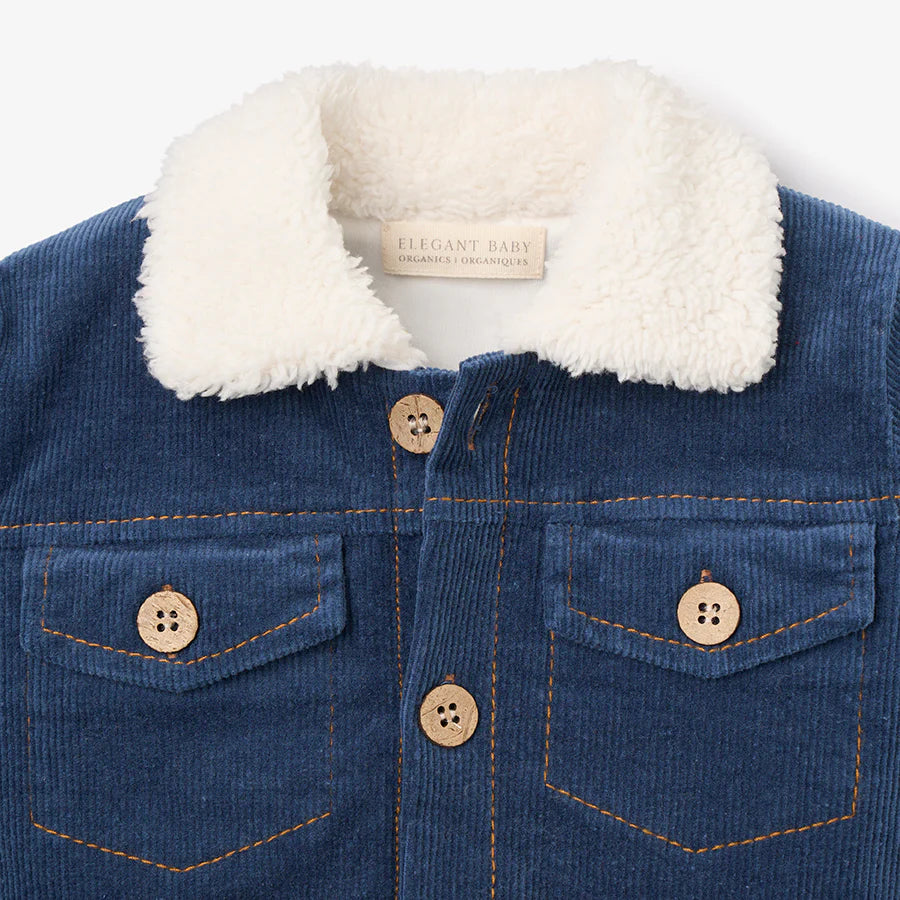 Slate Blue Corduroy Jacket With Sherpa Collar