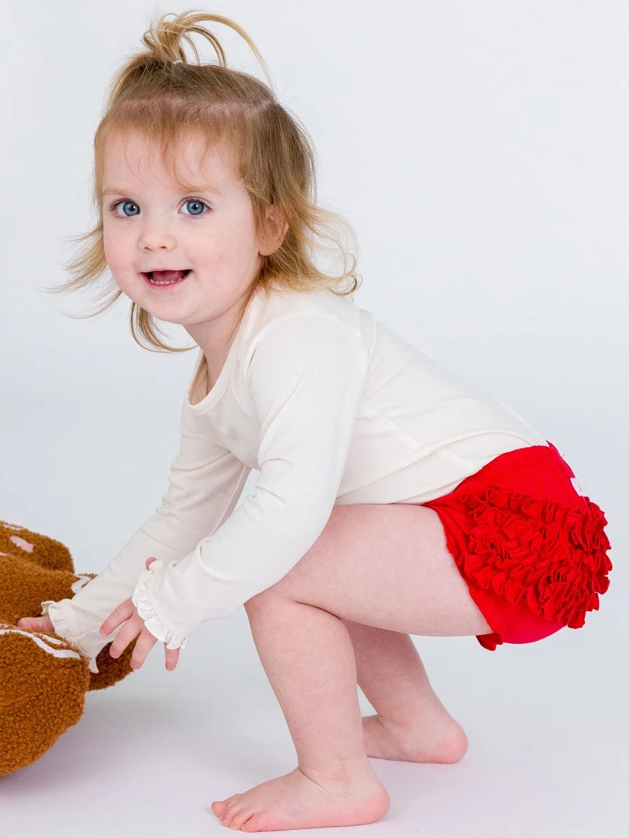 Ivory Knit Long Sleeve Ruffle Layering Bodysuit