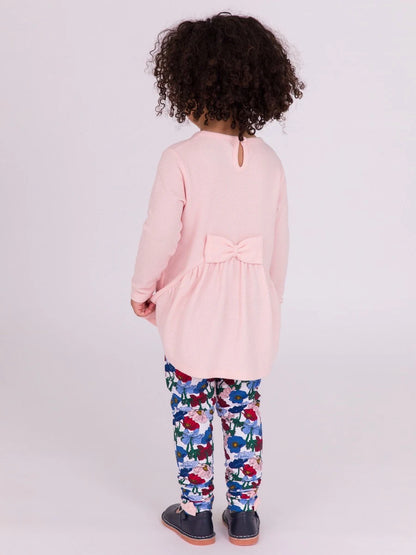 RuffleButts Ruched Bow Leggings Poppy Petals