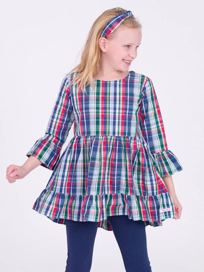 RuffleButts High Low Ruffle Tunic Prep School Plaid