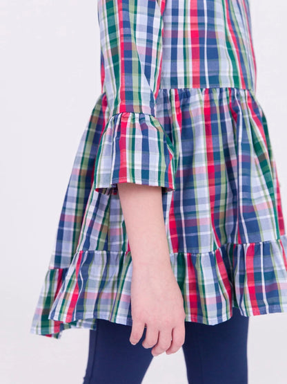 RuffleButts High Low Ruffle Tunic Prep School Plaid