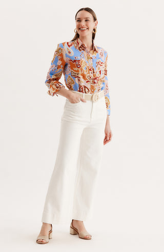 Addison Linen Blouse Blue Paisley