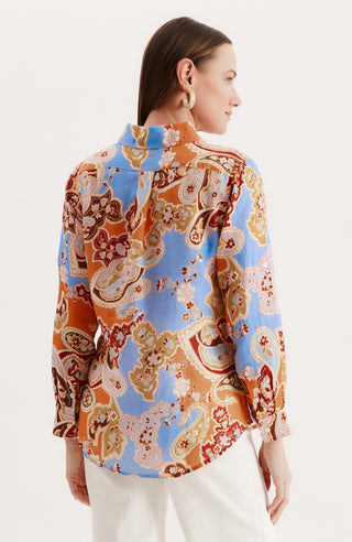 Addison Linen Blouse Blue Paisley