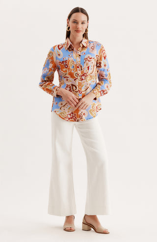 Addison Linen Blouse Blue Paisley