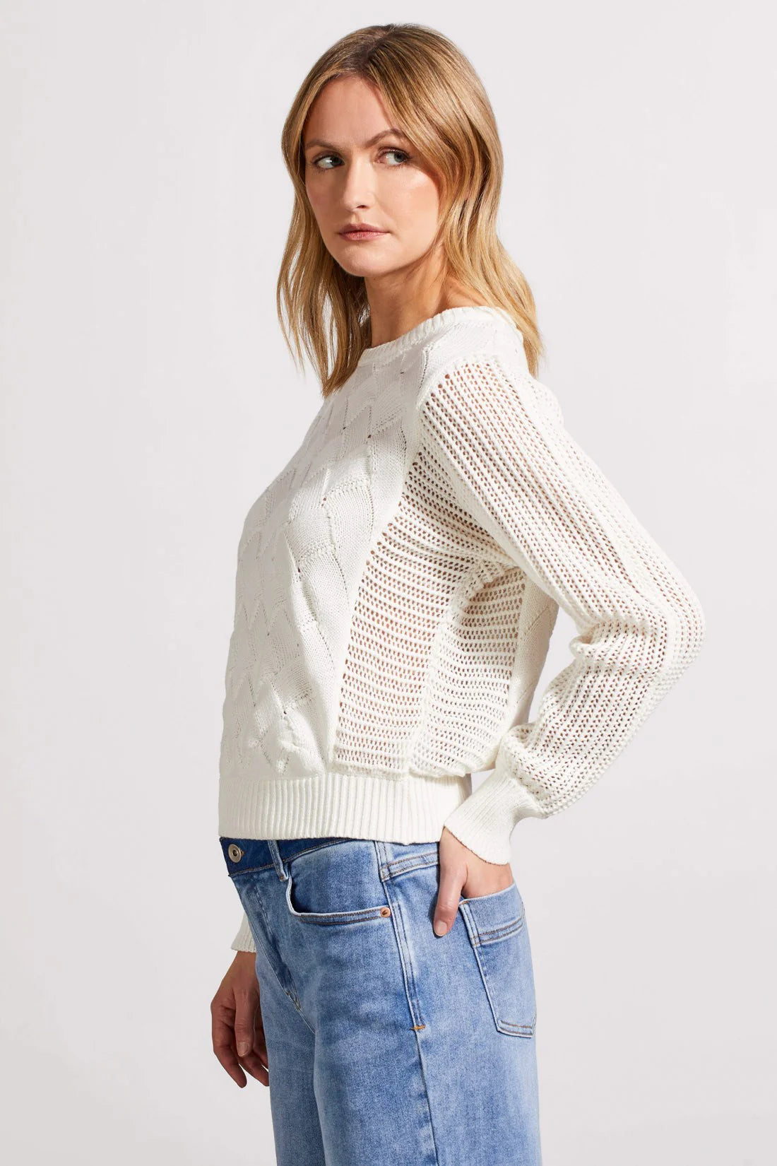 Tribal Dolman Crew Neck Sweater Eggshell