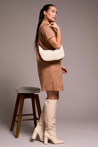 Faux Suede Short Sleeve Polo Dress