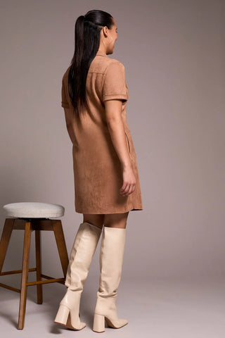 Faux Suede Short Sleeve Polo Dress