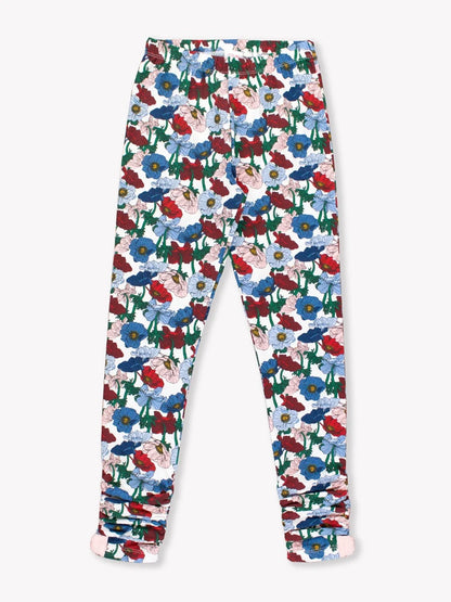 RuffleButts Poppy Petals Kids Ruched Bow Leggings