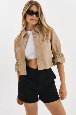 Carolina Leather Ruffle Sleeve Jacket
