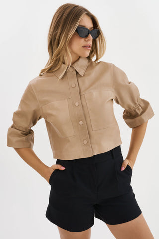 Carolina Leather Ruffle Sleeve Jacket