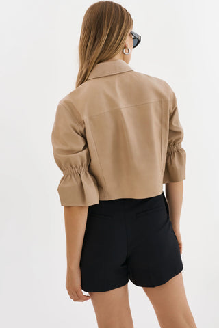 Carolina Leather Ruffle Sleeve Jacket