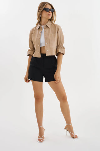Carolina Leather Ruffle Sleeve Jacket