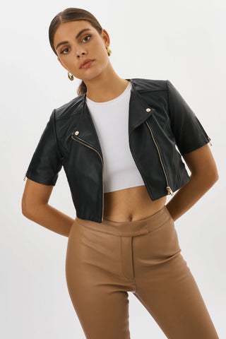 Kirsi Gold Leather Crop Jacket