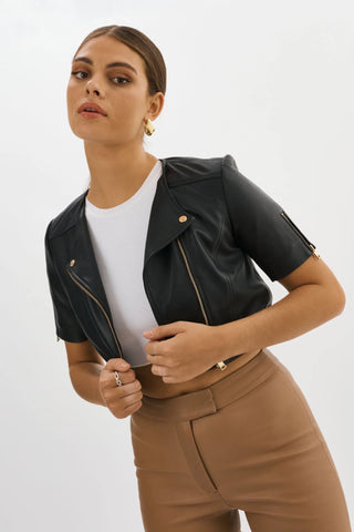 Kirsi Gold Leather Crop Jacket