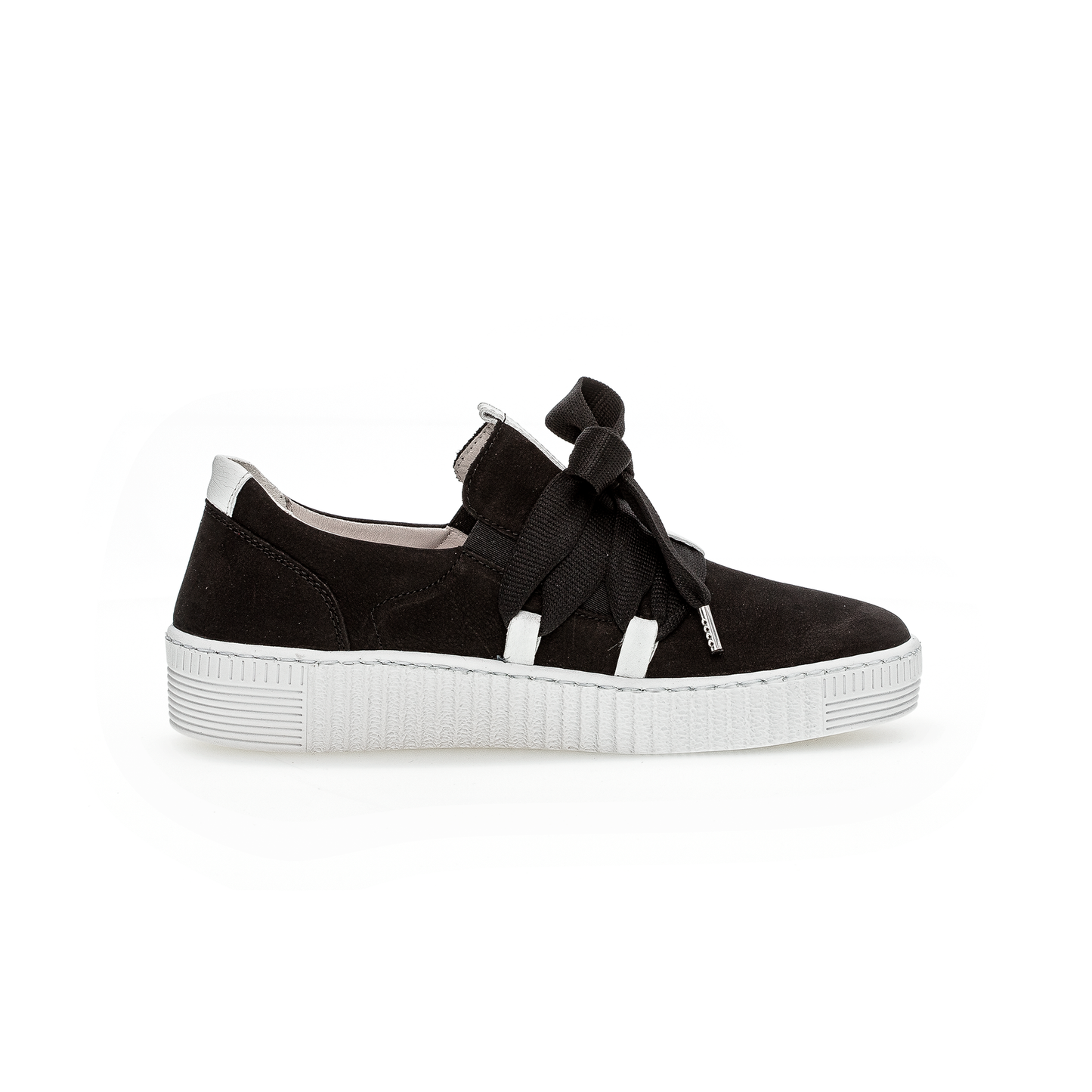 Soft Nubuk Black And White Ribbon Sneaker