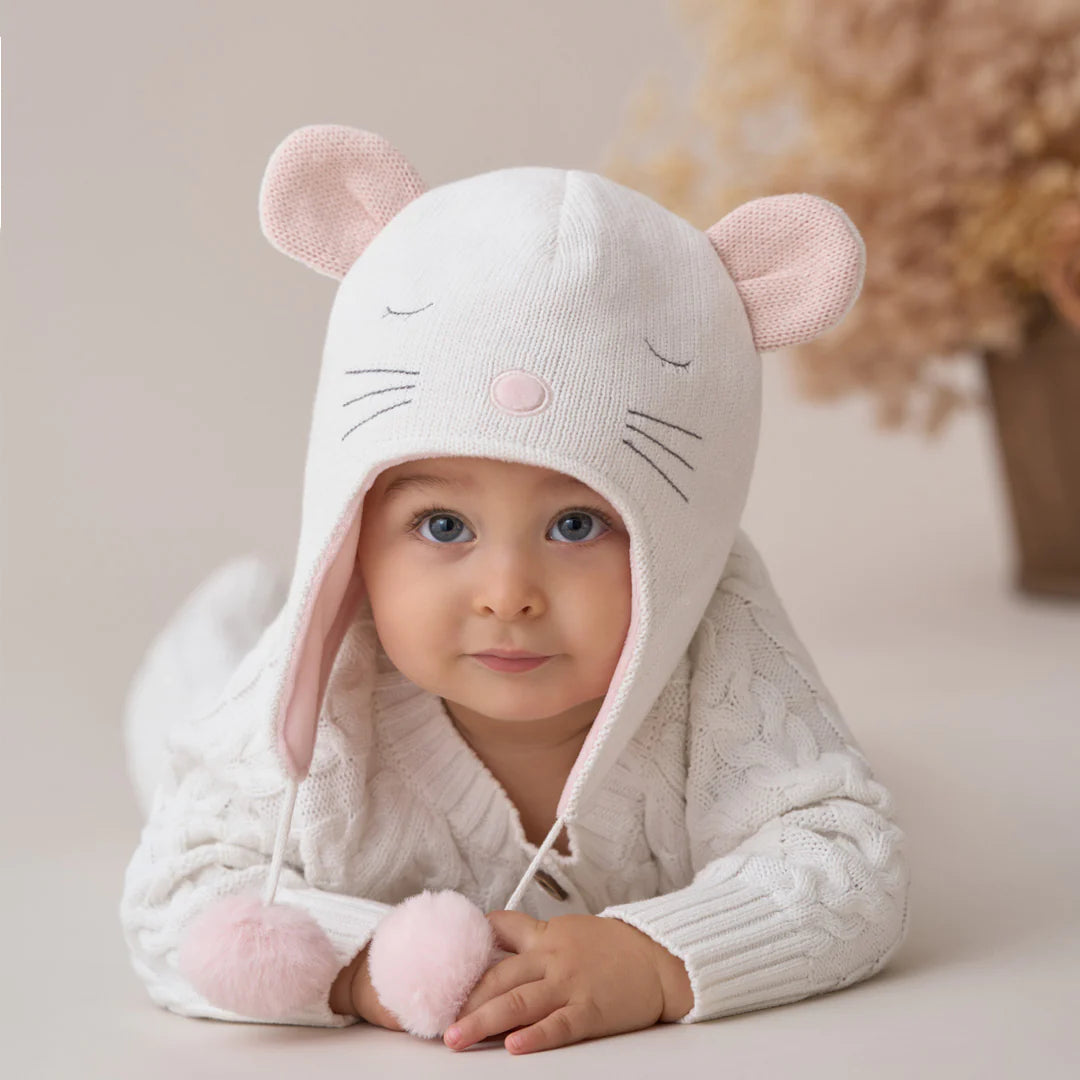 Elegant Baby Aviator Hat Whisper White Mouse