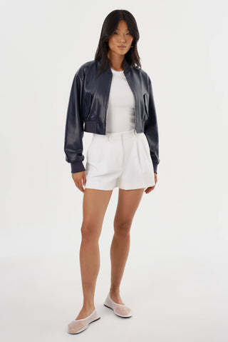 Faux Leather Cropped Bomber Jacket Midnight