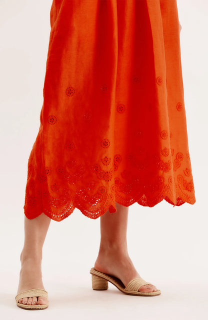Maria Linen Dress With Eyelet Hem