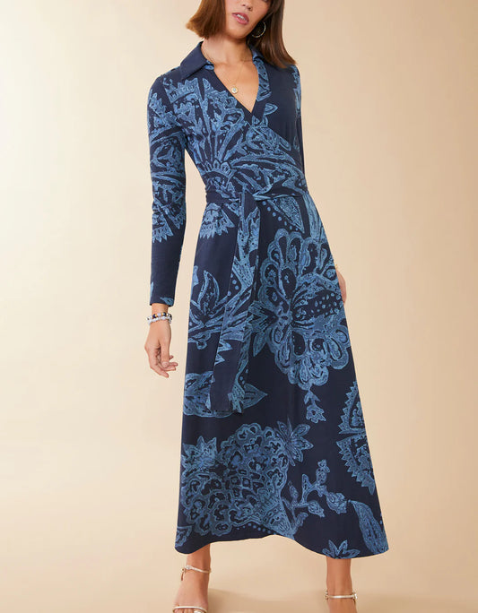 Iris Jersey Midi Dress Kalalanta Jacobean Navy