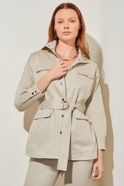 Ming Wang Belted Safari Jacket - Cotton Tencel