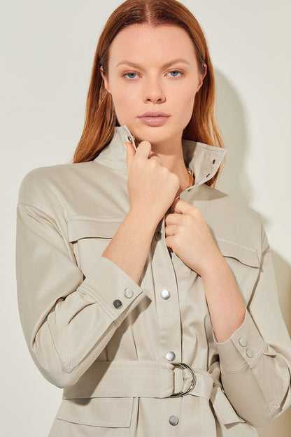 Ming Wang Belted Safari Jacket - Cotton Tencel