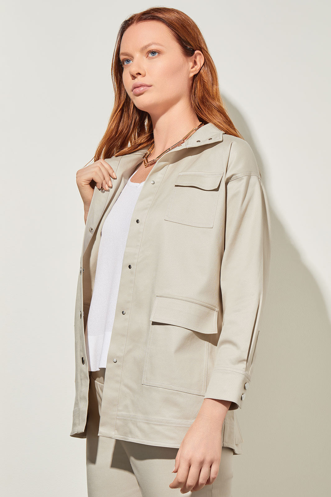 Ming Wang Belted Safari Jacket - Cotton Tencel