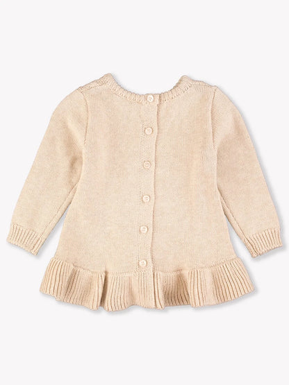 Heather Oatmeal Ruffle Hem Cable Knit Sweater