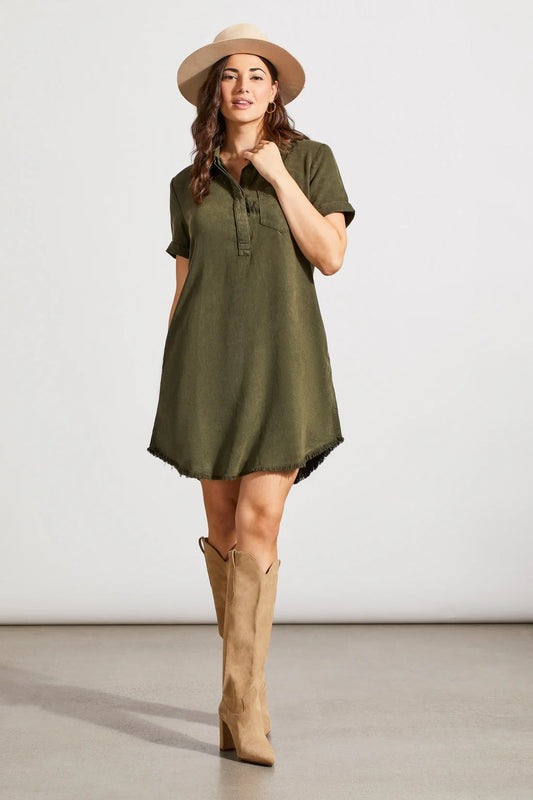 Pocketed Soft Touch Olive Shirtdress