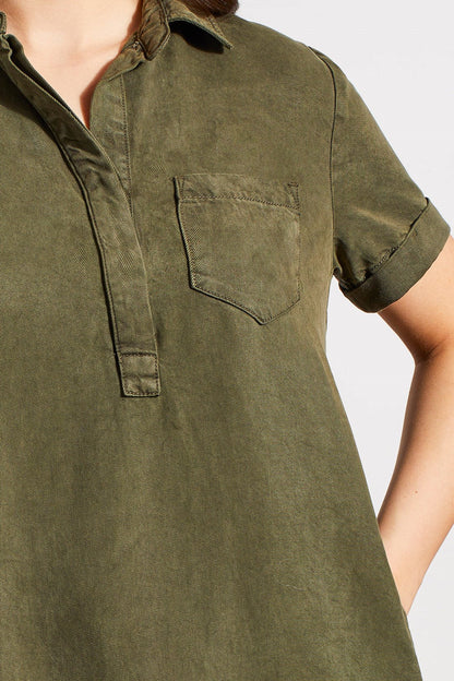 Pocketed Soft Touch Olive Shirtdress